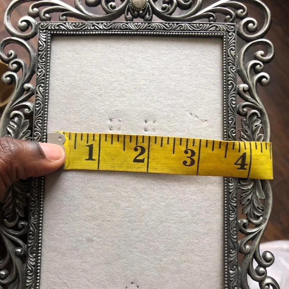 Vintage Pearl Pewter Filigree Scroll Picture Photo Frame Ornate Metal Victorian